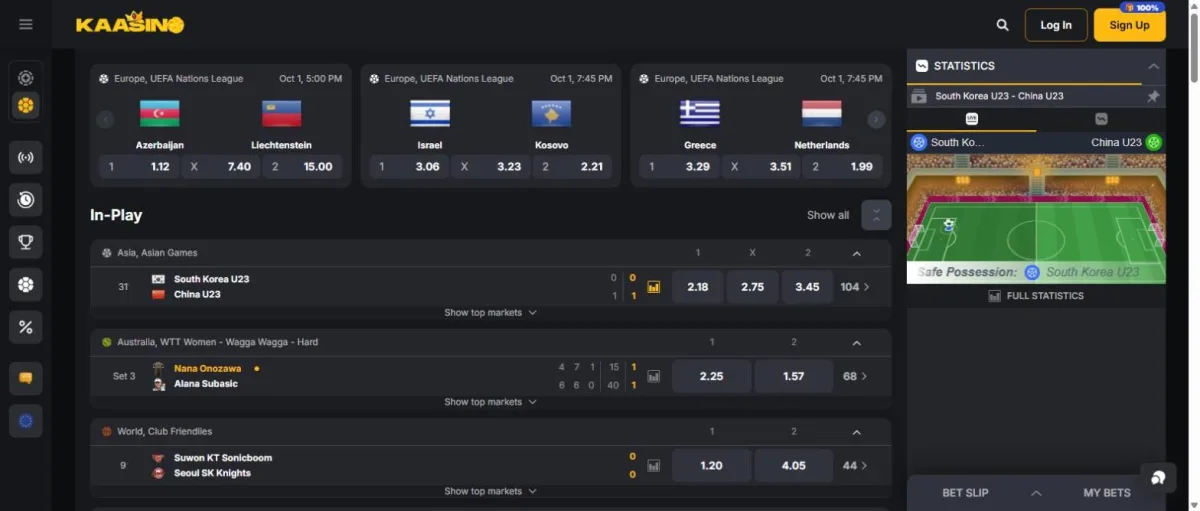 Sportweddenschappen bij Kaasino met live wedstrijden en odds