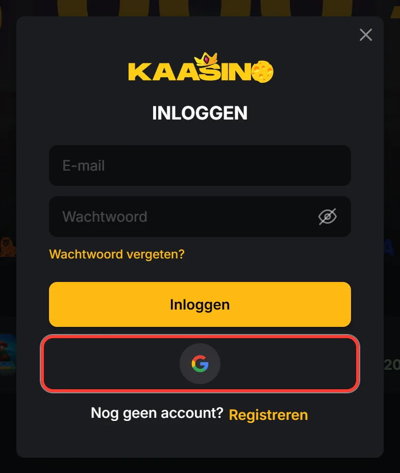 Google-knop in het inlogvenster om zonder wachtwoord in te loggen