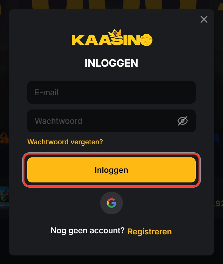 Gele knop Inloggen onder de invulvelden gemarkeerd