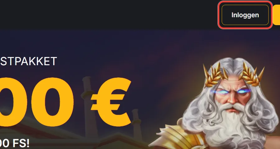 Knop Inloggen rechtsboven in de header van Kaasino