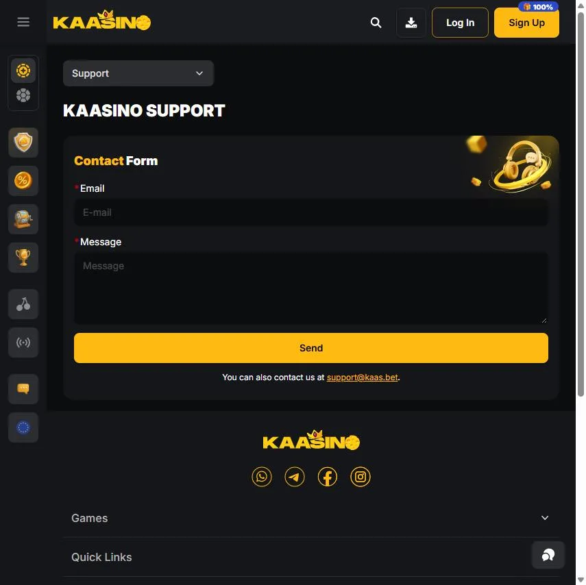 Supportpagina met contactformulier en e-mailadres van de klantenservice